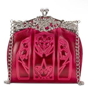 Patricia Nash Rosario Burnished Tooled Framed Clutch Pink Leather Crossbody
